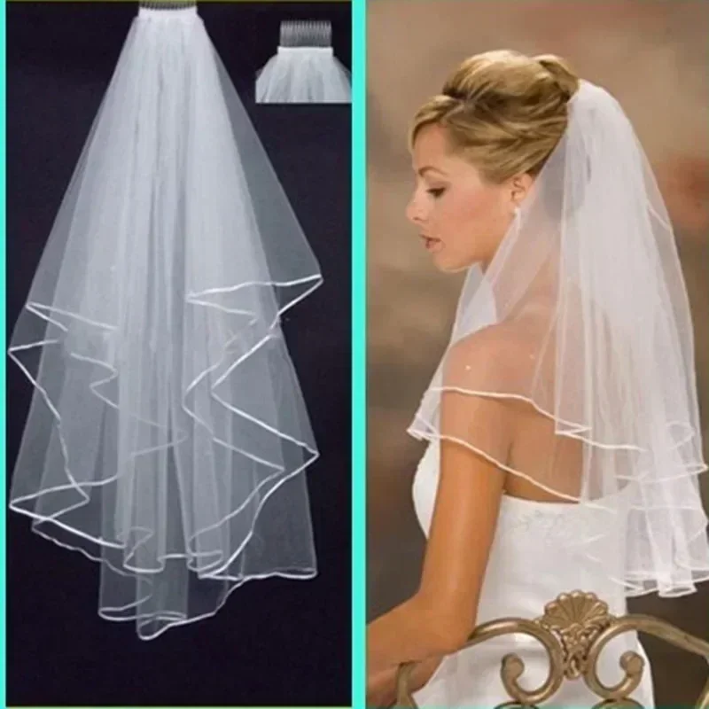 2 Layers White/Ivory Bridal Accessories Veil Wedding Dresses Beaded Bridal Veil With Comb