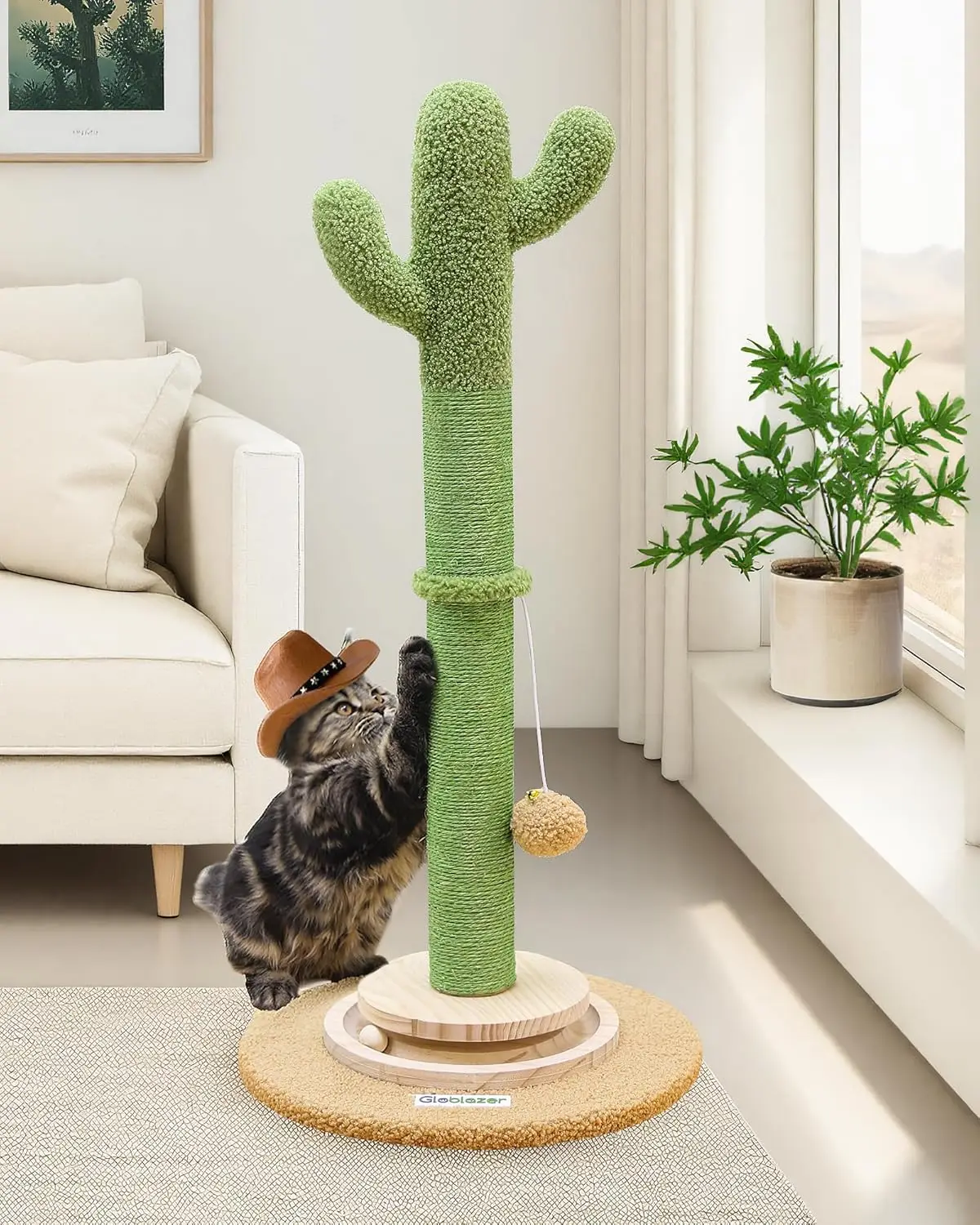 

Tall Scratching Post for Cats, Cactus Cat Scratching Post Cat Scratcher Cute Sisal Large Cat Scratching Post with Modern