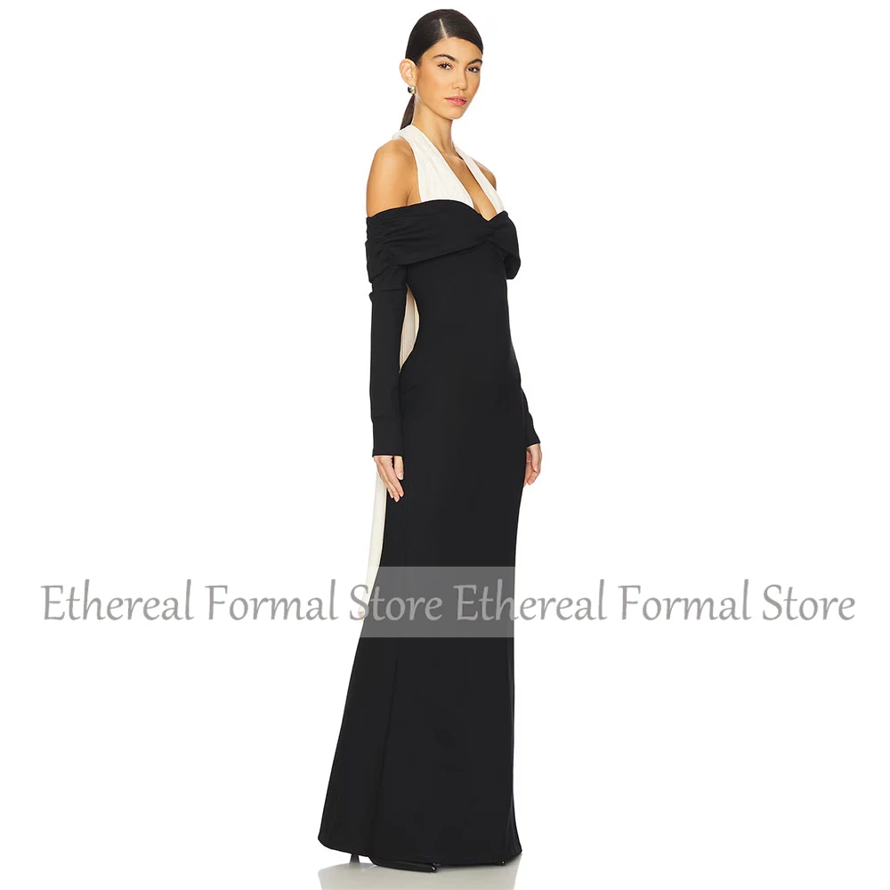 Современное черное женское вечернее платье с открытыми плечами Вечернее платье Русалка с длинными рукавами длиной до пола, длинное вечернее платье2025