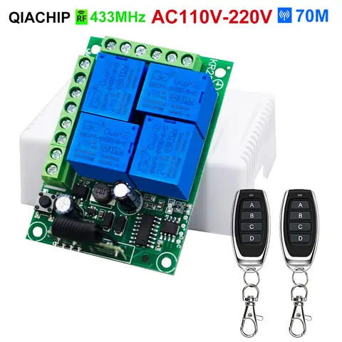 433 Mhz 범용 무선 원격 제어 AC110V 220V 4CH 릴레이 모듈 수신기 차고 문 게이트 모터 라이트 용 2B 송신기