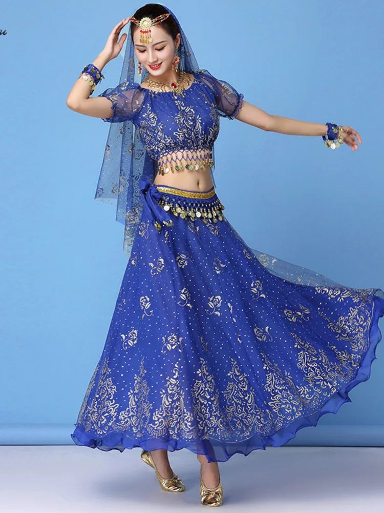 

New Ethnic Xinjiang Tianzhu Girl Performance Chiffon Indian Dance Costume Adult Set