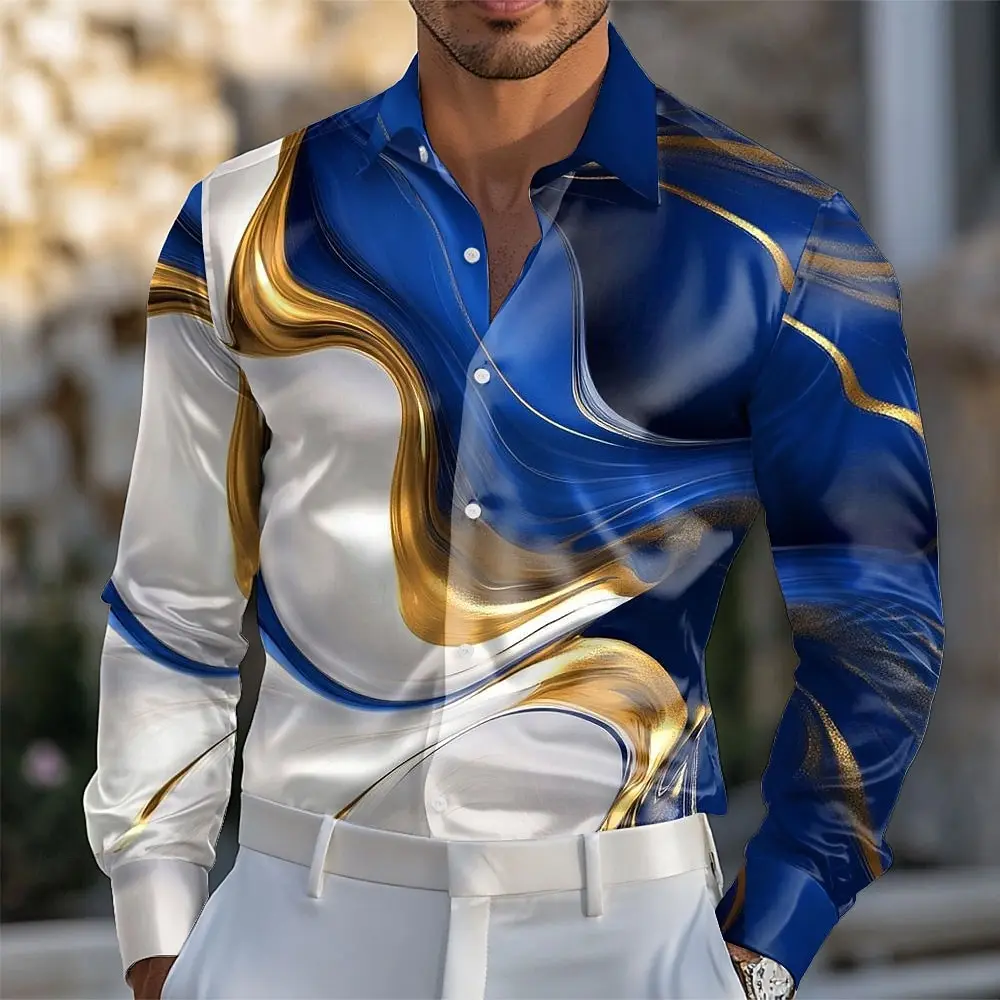 

Men's Long Sleeve Shirt Geometric Pattern Marble Abstract Liquid Art Shirt Autumn Streetwear Casual Comfort Slim Fit Shirts