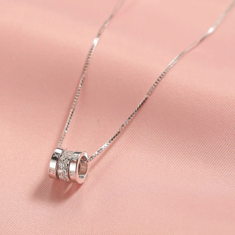 Abalorio de moda de Plata de Ley 925, collar con colgante Circular de tres anillos para mujer, cadena de clavícula circular con Número Romano, joyería
