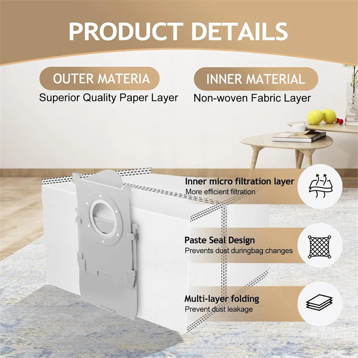 ECOVACS DEEBOT T50 シリーズ、T50 PRO/T50 MAX/X8 PRO OMni 真空交換バッグ用ダストバッグ