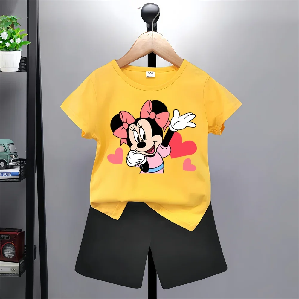 New Disney Mickey Mouse Short Sleeve Shorts Set Boys Girls Kids Sweatshirt cartoon top casual promotional clothing 100-160