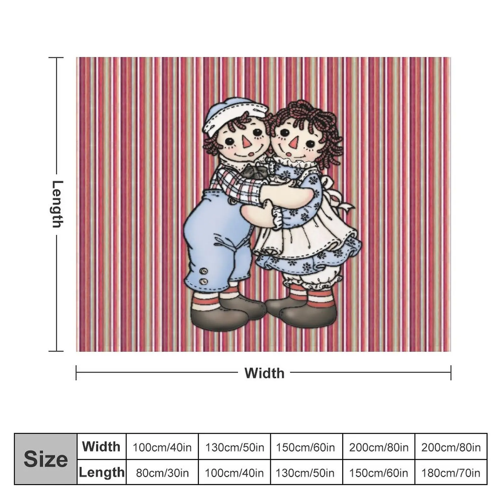 Raggedy Anne and Andy on Stripes Throw Blanket Hairys Furry Plush Giant Sofa Blankets