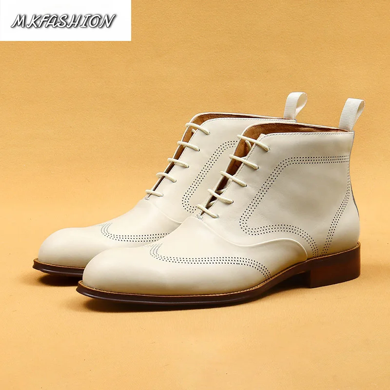 Autumn Men's British Style Carved Genuine Leather Shoes Lace Up Short Boots Flats Ankle Boot Booties