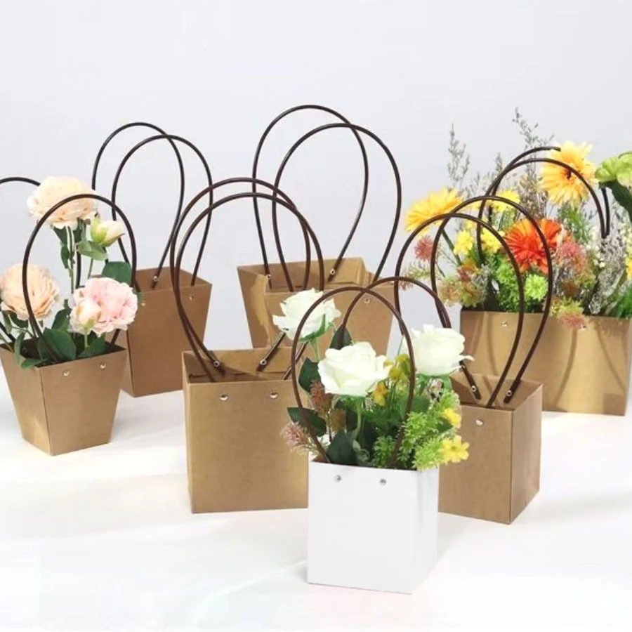 5/12/24pcs Kraft Paper Succulent Potted Plant Box, 6cm, Foldable Hanging Plant Pot with Handle, Indoor Outdoor Gardening Tool