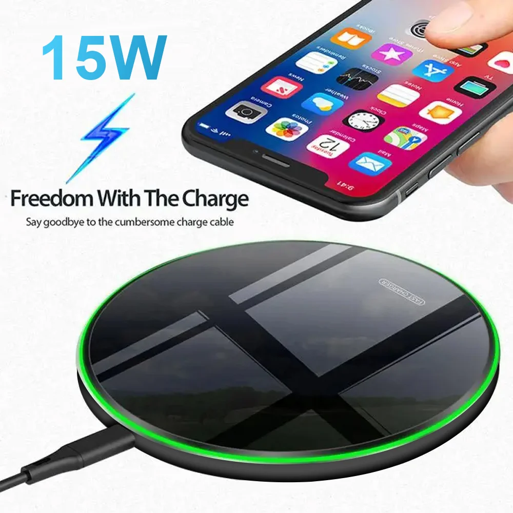 Mirror Surface LED Night Light Wireless Charging Stand, Quick Fast Charger Pad for iPhone Samsung Xiaomi Mobile Phone