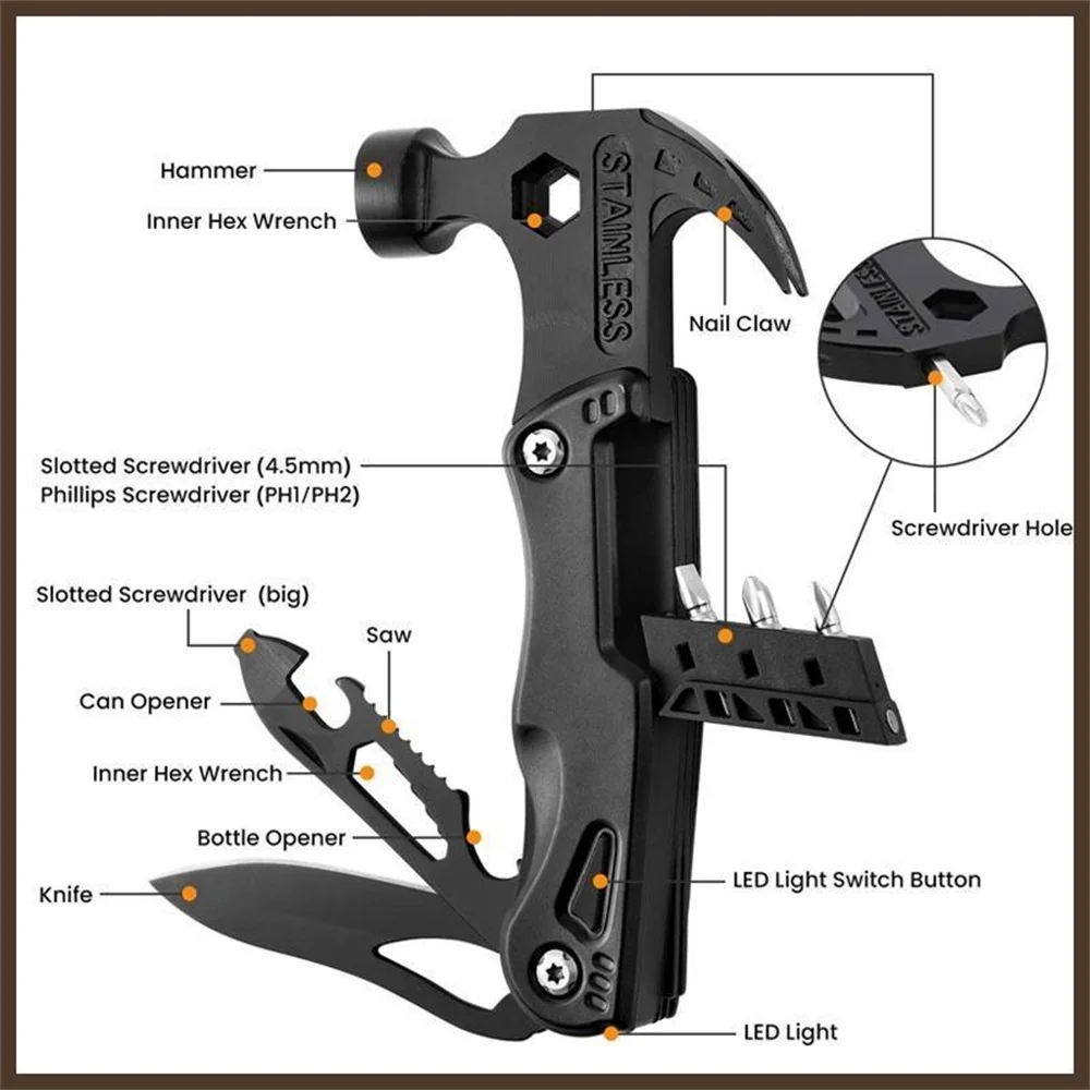 Multifunctional Pliers Multitool Claw Hammer Stainless Steel Tool With Sheath For Outdoor Survival Camping Hiking