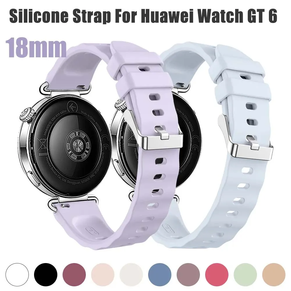 

18mm Silver Buckle Silicone Strap Suitable For Huawei Watch GT 6 Pro/5 Pro 42mm Replacement Strap For Watch GT 5/4 41mm