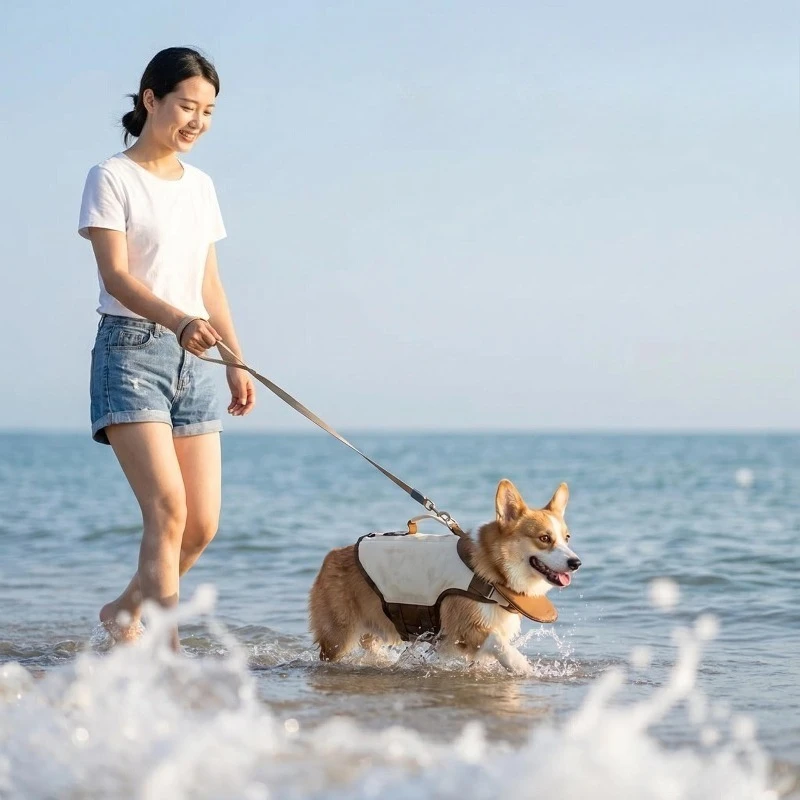 Dog Life Jacket with Rescue Handle High Buoyancy Pet Swimming Vest with Chin Support Portable Adjustable Puppy Water Safety Vest view 4