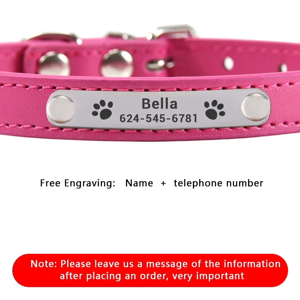 Collar de piel sintética para gato, accesorio personalizado con grabado de nombre de identificación para mascota, accesorio para cachorro y perro