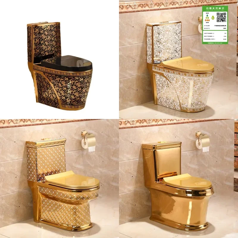 Gold Electroplated Ceramic One Piece Toilet Floor Mounted Bathroom Sanitary Ware Custom Size