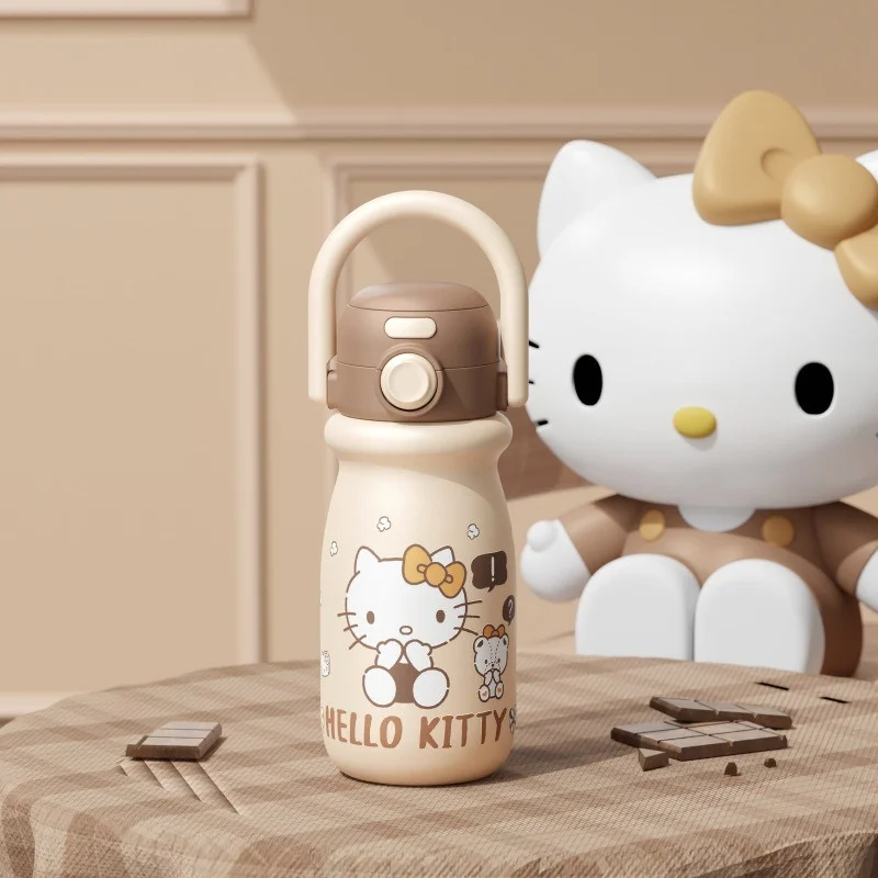 X&W Hello Kitty Theme Insulated Cup Cartoon Stainless Steel Thermos Water Bottle Straw Cup Coffee Cup Keep warm Cold Kawaii Gift