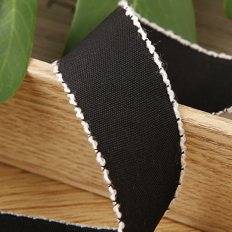 Thin Cotton Hairbow Ribbon With Black Stiched Side 7mm 10mm 16mm 25mm Handmade Material Accessories Collar Crafts Decorations