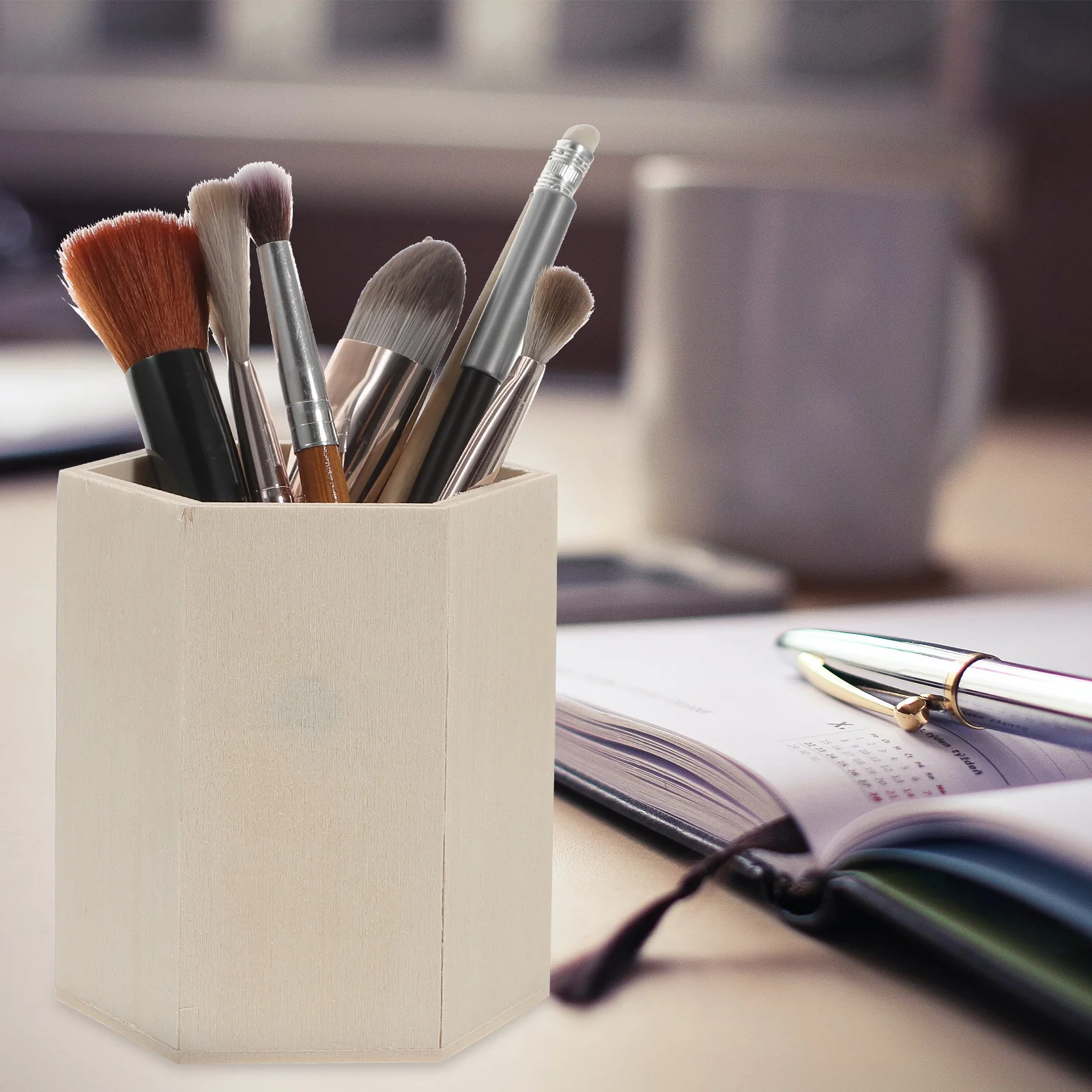 

3Pcs Wooden Pen Cup Pencil Holder Desk Organizer Makeup Brush Container Home Office Decor Pen Holder Office Supplies