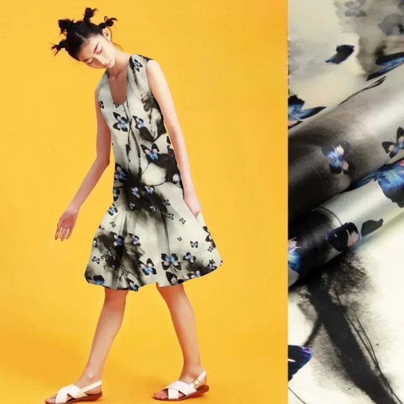 

Diy Sewing Material 135cm Wide 14mm Blue Butterfly Silk Organza Fabric For Dress Skirt Sun-Protective Clothing R1669