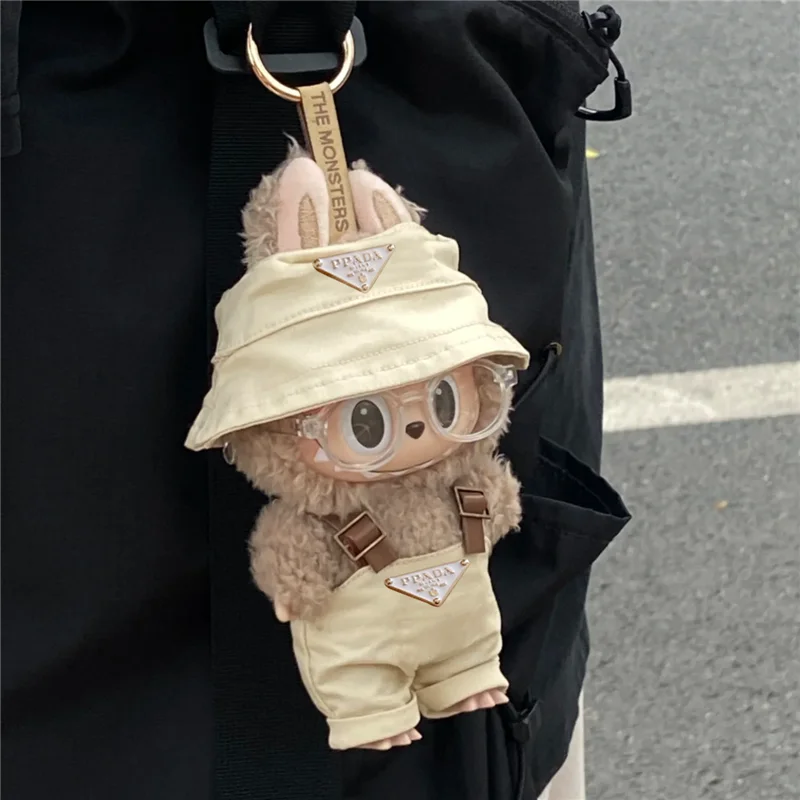 15 17 سنتيمتر ل Labubu ملابس دمية صغيرة صياد قبعة وزرة نظارات الرجعية مجموعة الملابس الجلوس حفلة I II دمية اكسسوارات