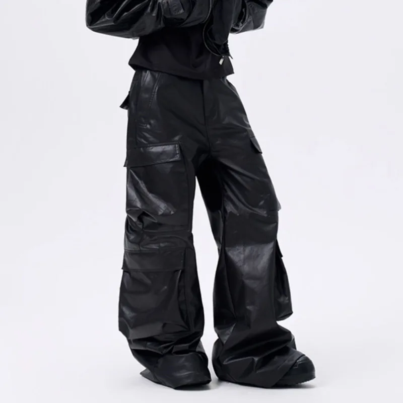 HKSH ربيع الخريف جديد الرجال الظلام سفاري نمط متعدد جيب الشمع المغلفة القماش العصرية عادية ثلاثي الأبعاد البضائع السراويل HK13469