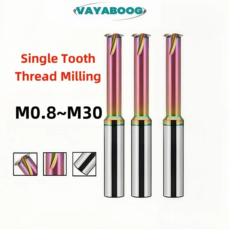VAYABOOG 1PCS CNC Machine Solid Carbide Single Tooth Thread Milling M1 M1.6 M2 M3 M4 M5 M6 M8 M10 M12 M14-M30 Mill Mills Cutter