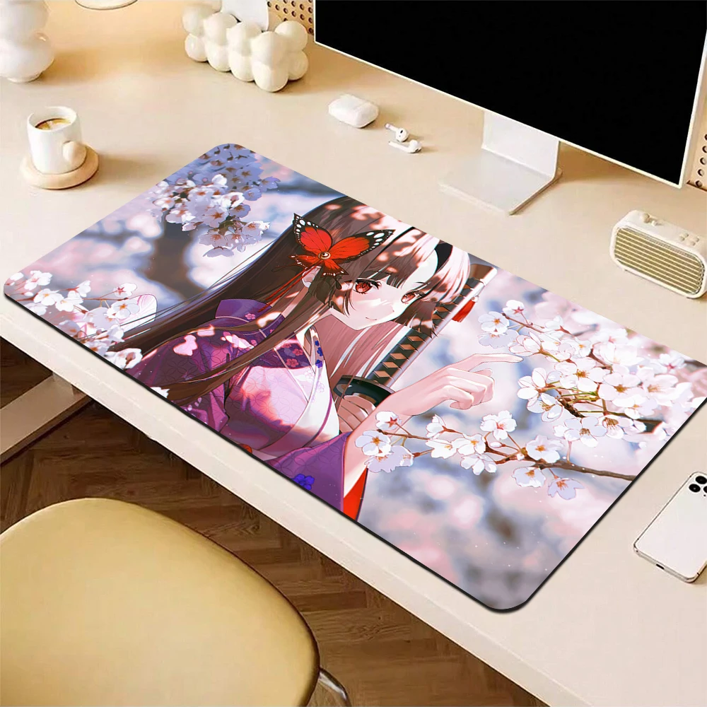 Imagem -01 - Otaku Grande Mouse Pad de Jogo Rosa Cereja Oriental Bonito Anime Girl Mousepad Tapete de Rato de Computador Grande Pad de Teclado de Jogo Não-deslizamento Xxl otaku grande mouse pad de jogo rosa cereja oriental bonito anime girl mousepad tapete de rato de computador grande pad de teclado de jogo nao deslizamento xxl 01