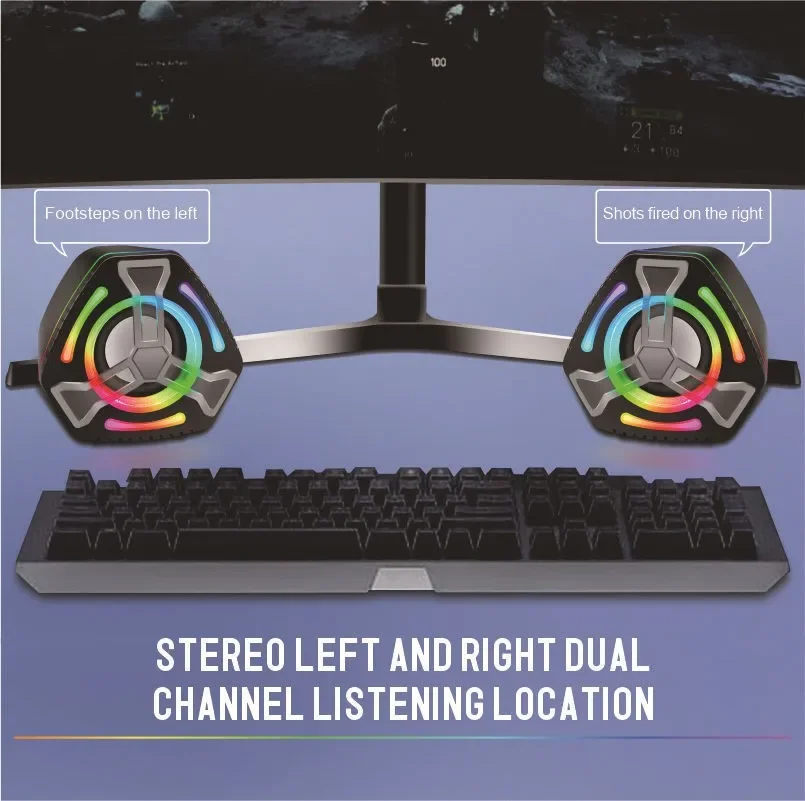 RGB مجلس الألعاب مكبرات الصوت 4D المحيطي مكبرات الصوت الكمبيوتر المتكلم المحمولة USB المتكلم التلفزيون صندوق مكبرات الصوت مضخم صوت ستيريو صندوق تشغيل الموسيقى