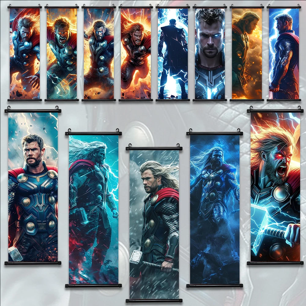 

Marvel Movie Thor Hanging Scroll Poster Wall Artwork Canvas Painting Print Home Decoration Decor The Avengers HD Wallpaper Gift