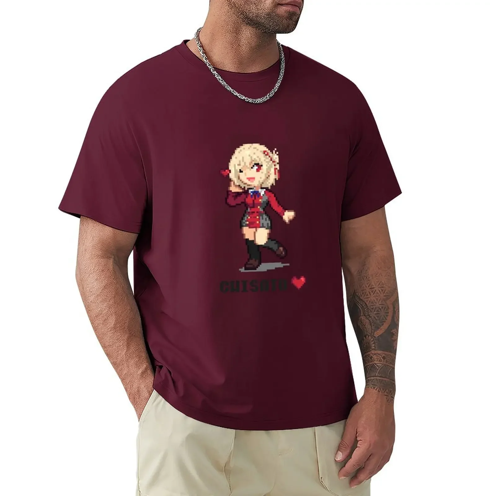 Aesthetic Clothes Oversized Blacks Aesthetic Clothing Men T Shirt Pixel Chisato (Lycoris Recoil) T-shirt Graphic Clothing Summer