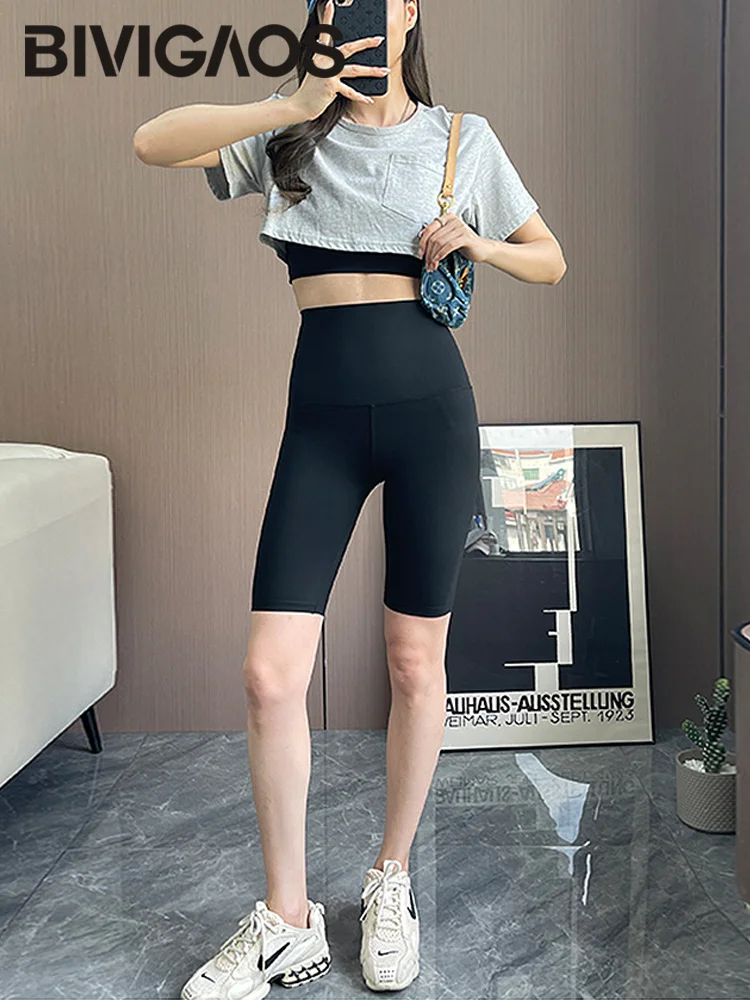 BIVIGAOS Summer Women Push Up Cycling Shorts Sexy Seamless   Sharkskin Short Leggings Sport Biker Shorts Fitness Shorts