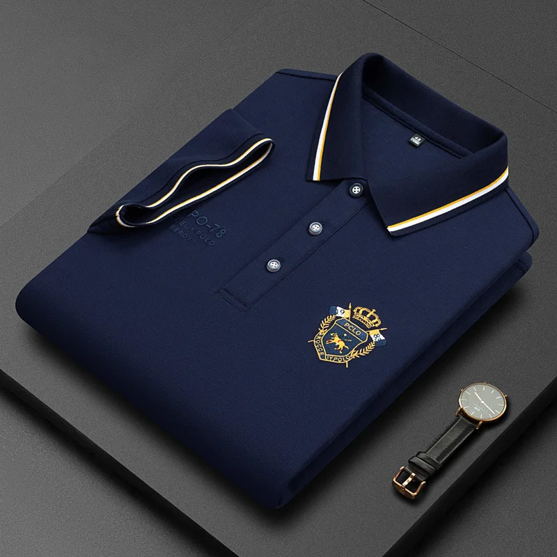 2024 Summer Explosion POLO Shirt Men’s Business T-shirt Lapel Embroidery Plus Size Loose Anti-collar Short-sleeve Factory Outlet