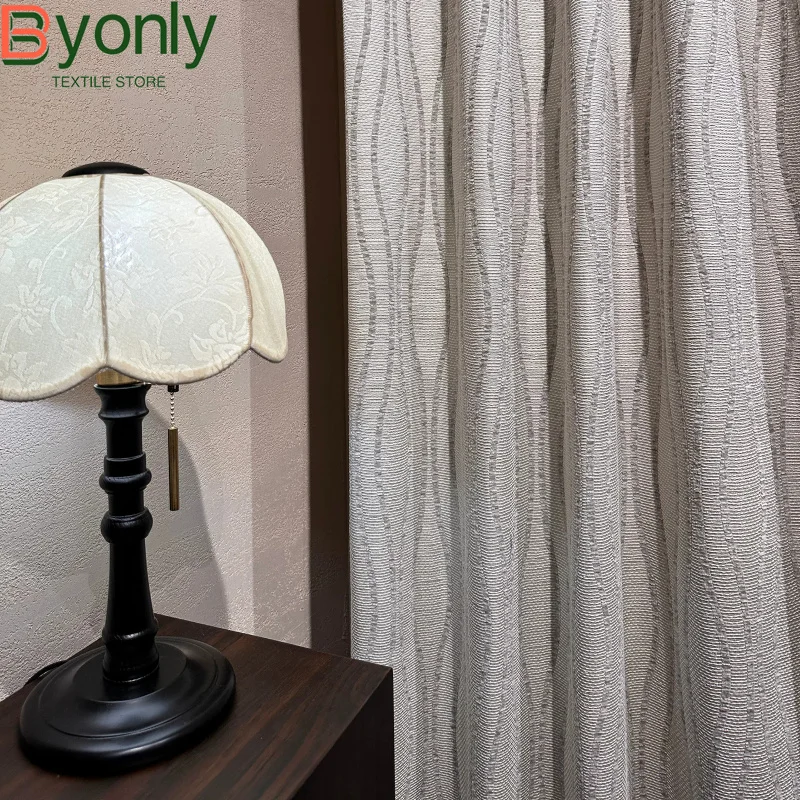 New Cotton Linen Wavy Texture Jacquard Thickened Curtains for Living Room Bedroom French Window Customized Products