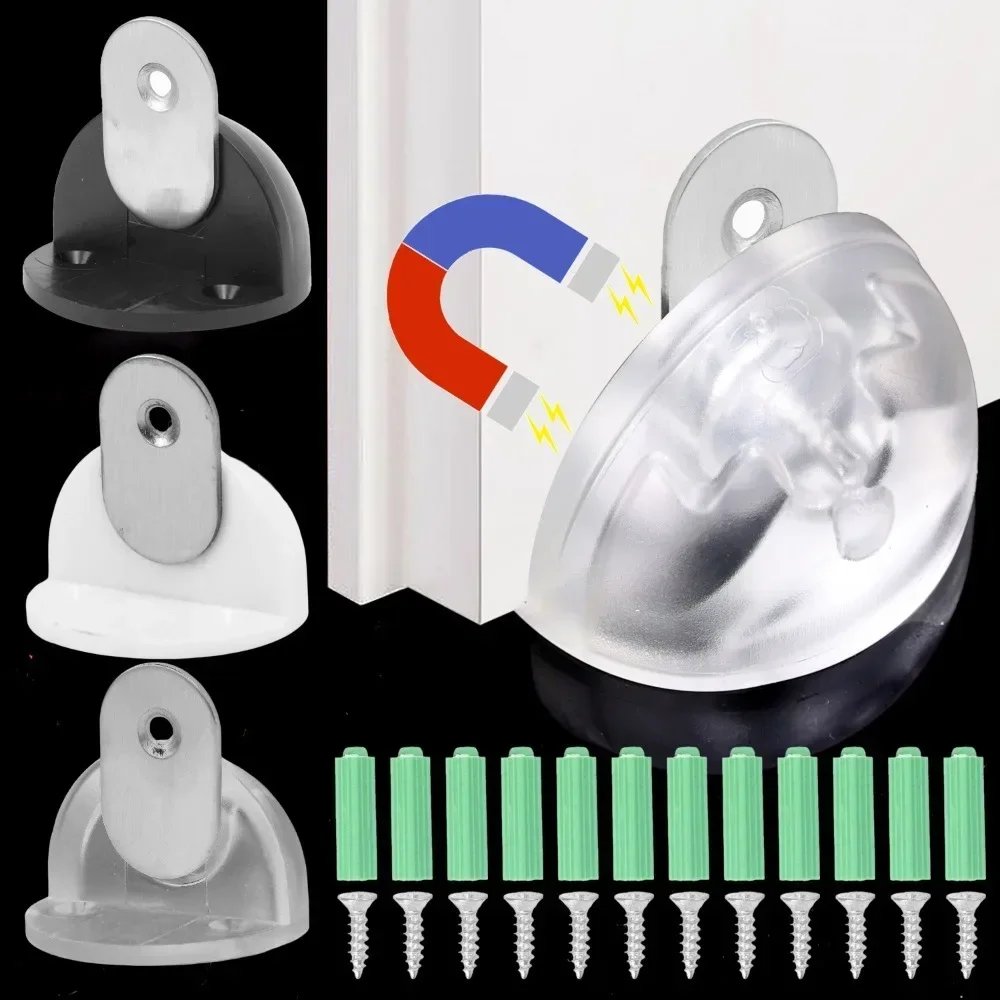 Magnetic Silicone Door Stops Hidden Stainless Steel Semicircle Door Stops Catch Floor Mounted Nail-free Doorstop Hardware Tool