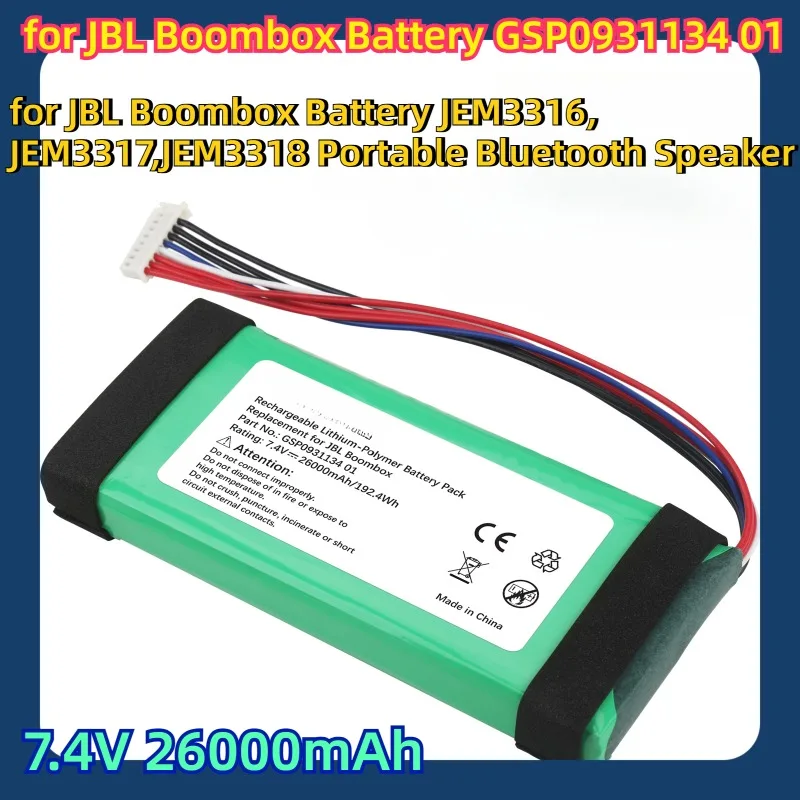 7.4V 26000mAh for JBL Boombox Battery GSP0931134 01 for JBL Boombox Battery JEM3316,JEM3317,JEM3318 Portable Bluetooth Speaker