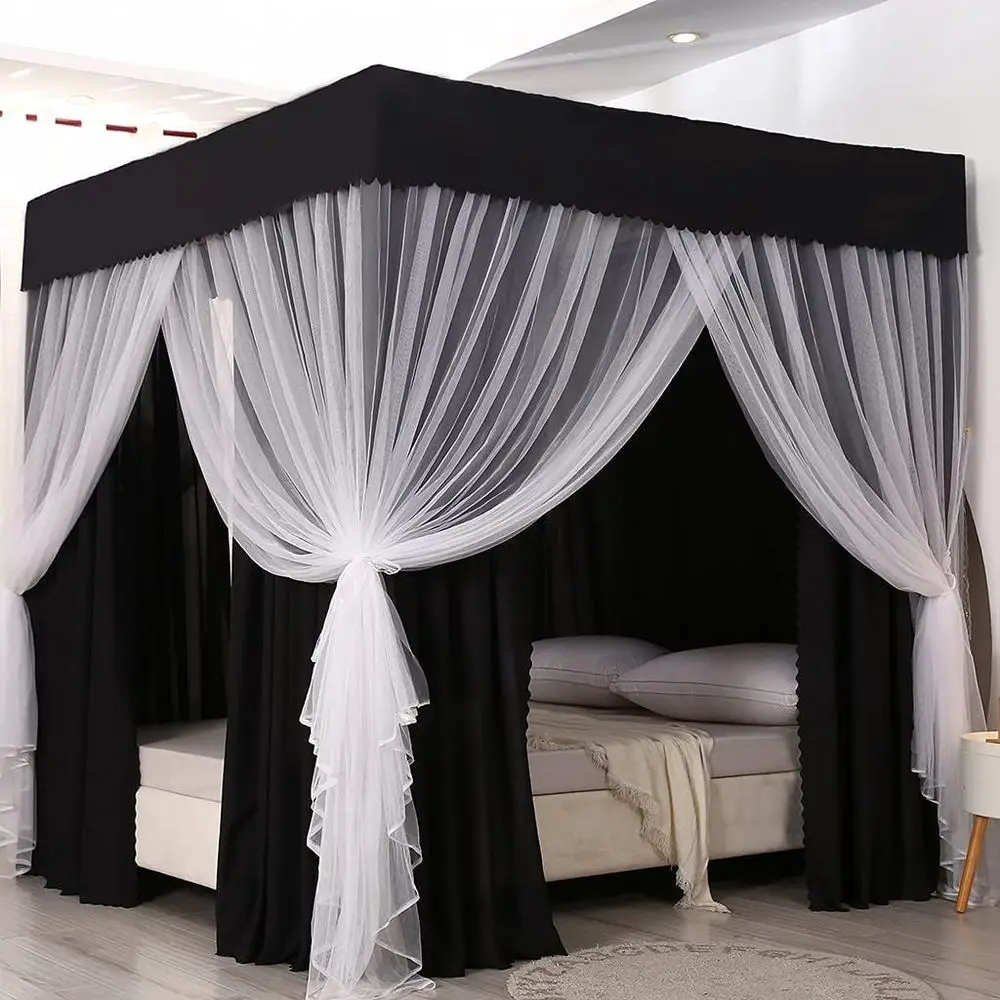 

Elegant Post Bed with Cute Mosquito Net for Girls, Suitable for Twin/Full/Queen/King Beds in Black