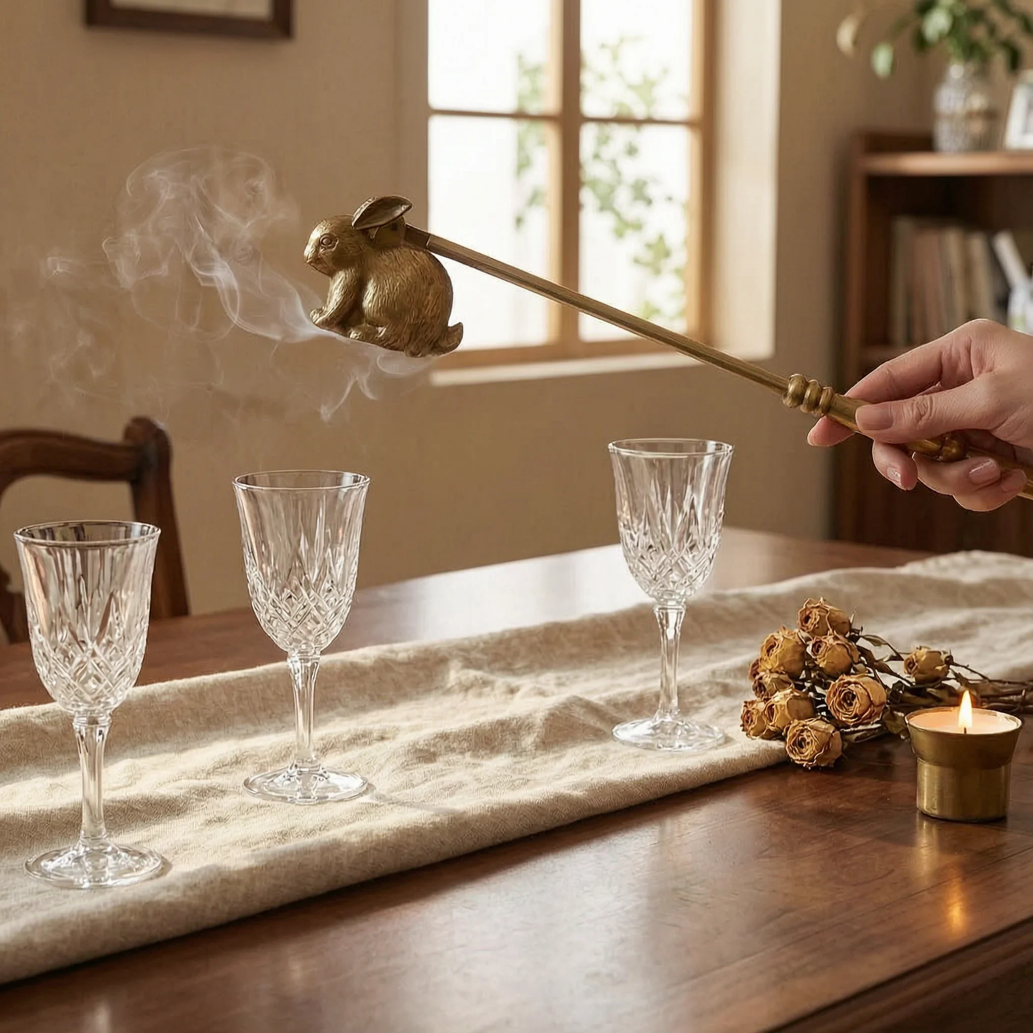 Candle Snuffer with Rabbit Head Brass Candle Snuffer Tool Decorative Sculpted for Home Decorators, Dinner Settings