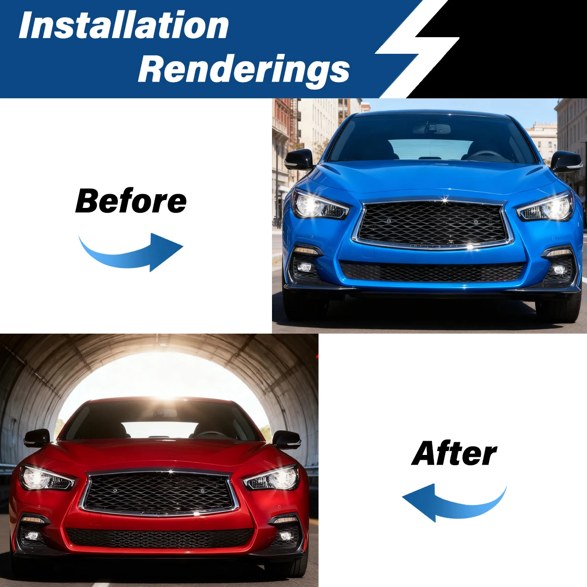 For Infiniti Q50 2014 2015 2016 2017 2018 2019 2020 2021 2022 Car Front Bumper Lower Grille Radiator Grill Body Modification Kit