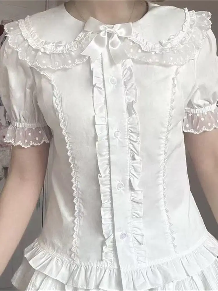 Sweet Lolita Soft Sister 2026 Summer Short Sleeve Doll Shirt Top Cute Lace  Shirt Women's Fashion Cotton round Neck Long ...