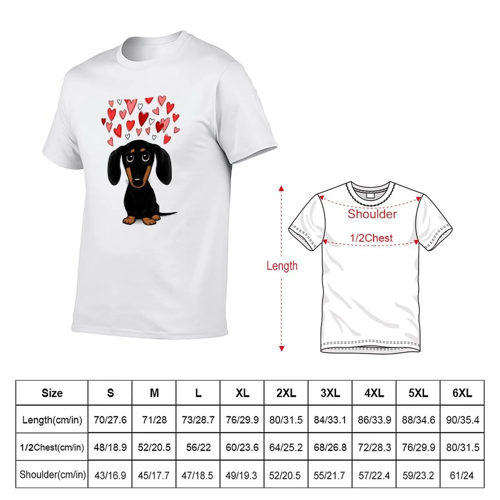 Black and Tan Dachshund with Valentine Hearts | Cute Cartoon Wiener Dog T-Shirt Luxury man graphics mens graphic t-shirts pack