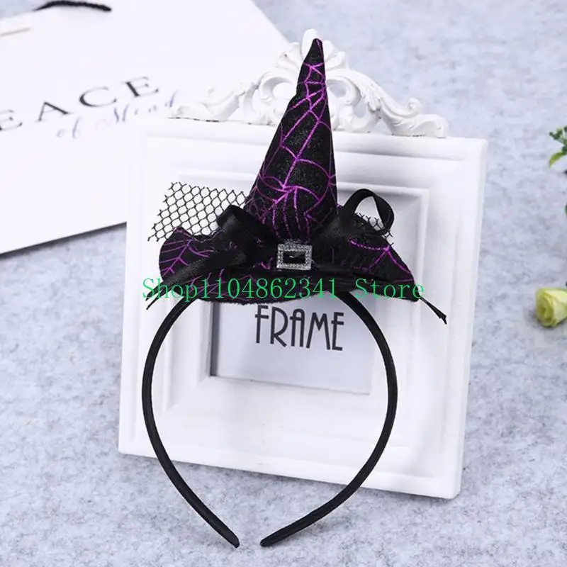 

652F 3D Witch Hat Headband Adults Hairhoop Halloween Party Costume Role Play Props