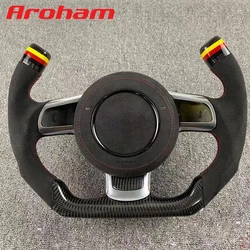 Aroham Pilot Carbon Fiber Steering Wheel Alcantara 8J0419091 For Audi TT MK2 A3 R8 2006 2007 2008 2009 2010 2011 2012 2013 2014