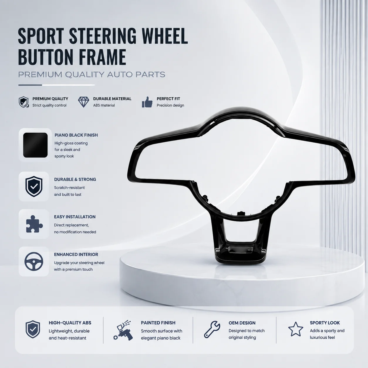 Black Steering Wheel Button Decorative Frame For VW Golf MK6 MK7 7.5 Polo