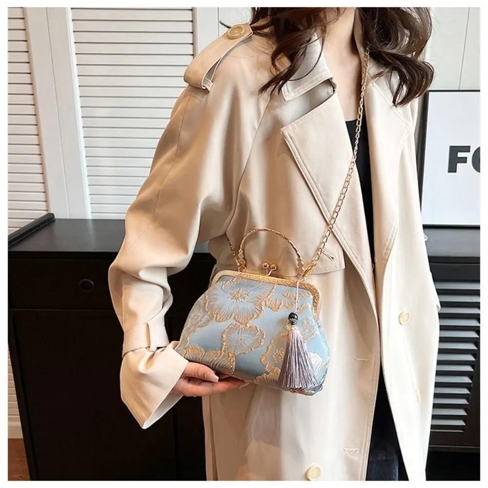 Elegant Silk Cloth Tassel Shoulder Bag Fashion Chinese Style Handbag High Quality White Women\'s Bag New Square Bag Gift