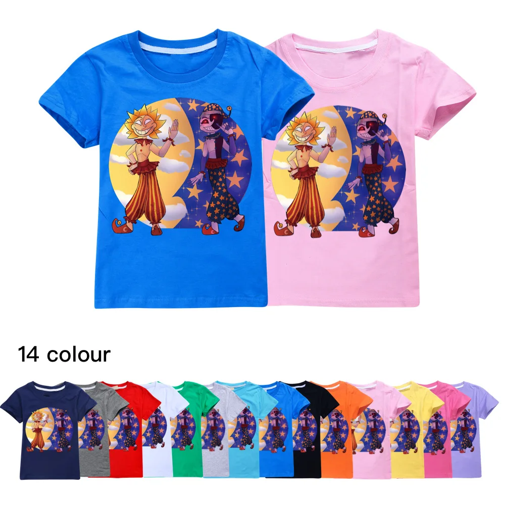 Cute Children Clothing New Game Sundrop FNAF Sun clown Cartoon T Shirt for Kids Summer Tops Tees Boys Girls Funny Anime Tshirt