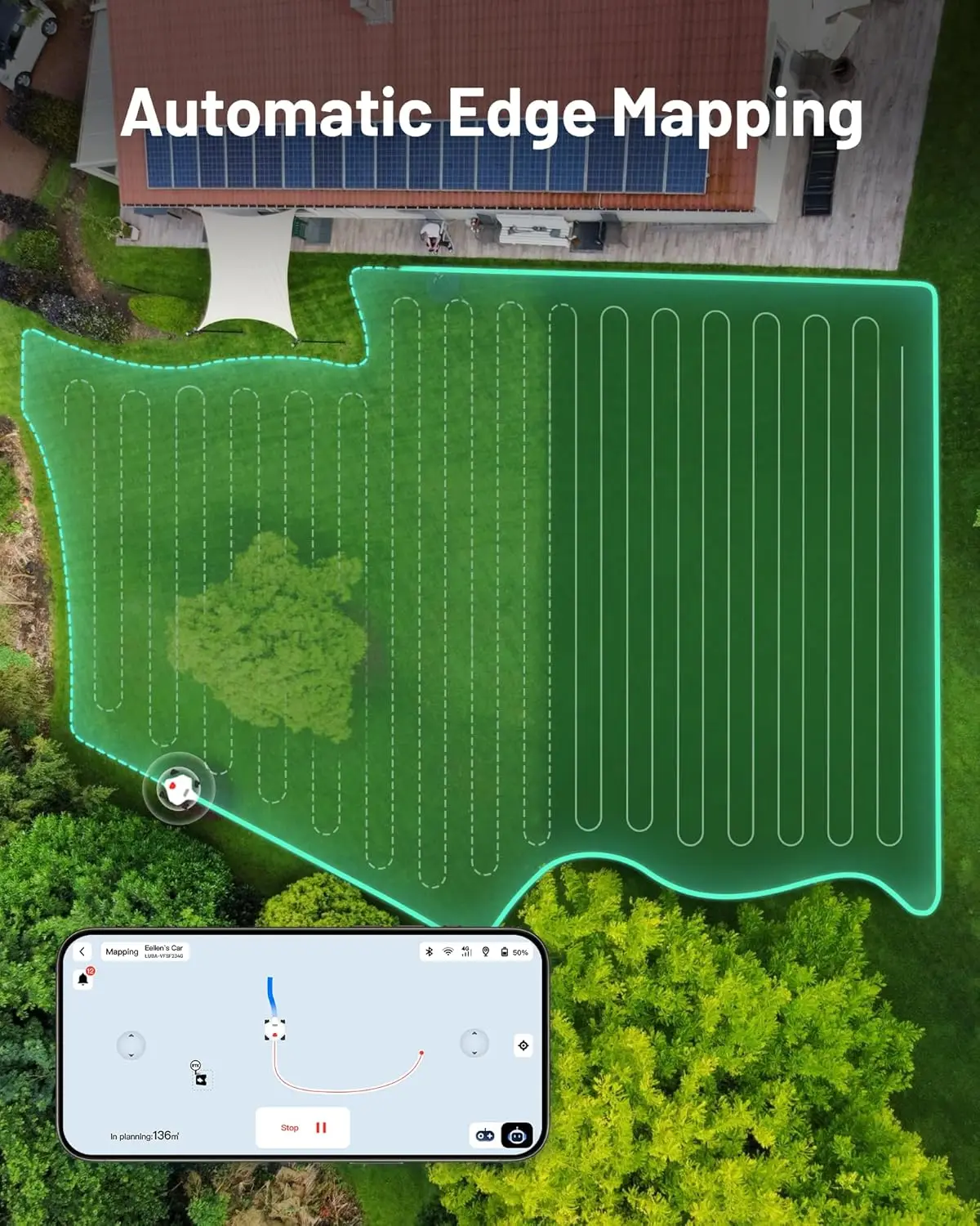 ارتفاع القطع 2.2 بوصة - 4.0 بوصة، جزازة العشب الروبوتية LUBA 2 AWD 5000HX مع 4G، الاستقبال 1.25 بوصة، كحد أقصى. 1.48 بوصة، رؤية الذكاء الاصطناعي UltraSense #5