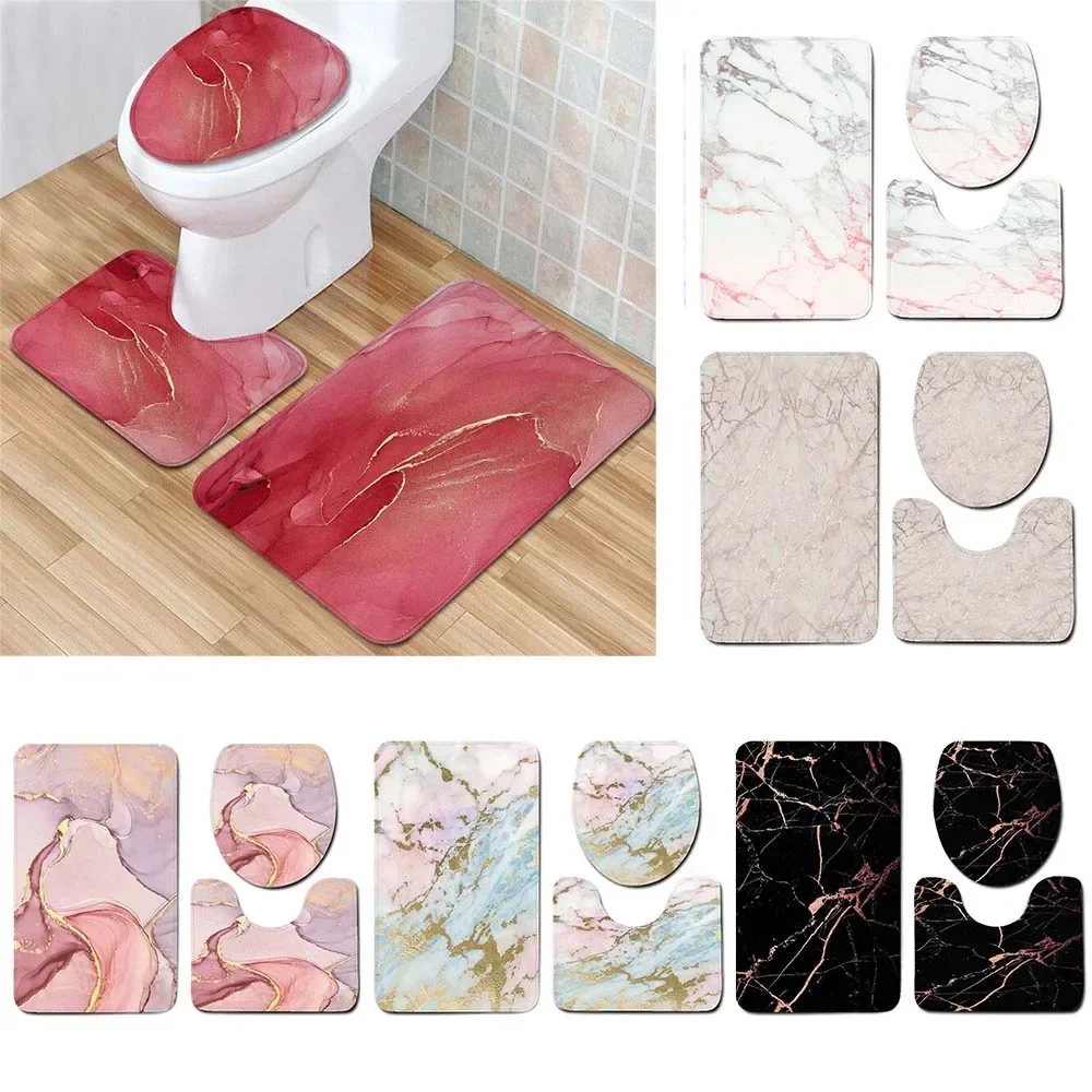 Marble Texture Minimalist Style Bathroom 3Pcs/set Mats Home Flannel Decoration Accessories Floor Rug Toilet Cover 40*60/50*80 CM