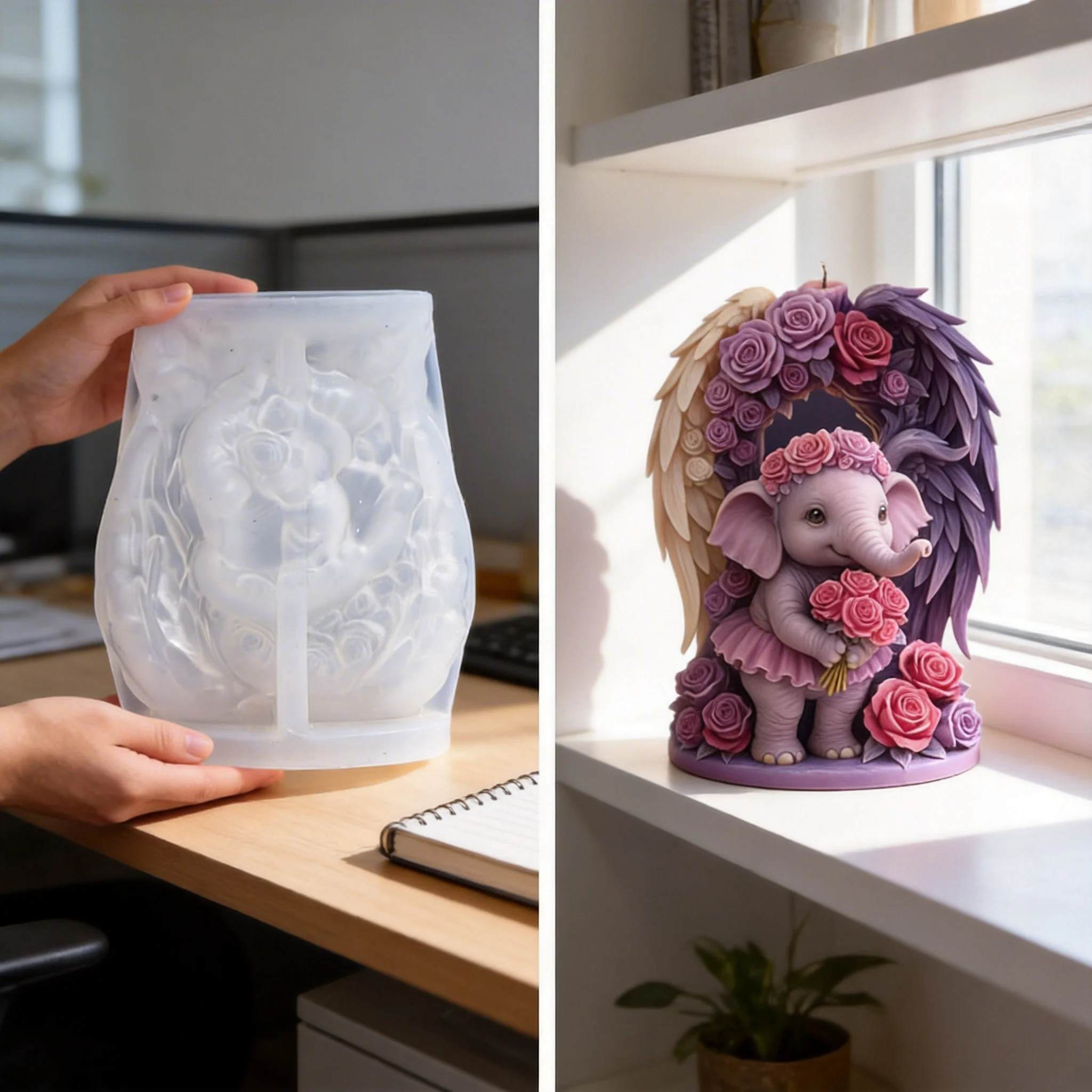 

Классический силиконовый молд для эпоксидной смолы: милые 3D-фигурки в виде крыльев феи и слона для изготовления гипсовых статуэток, минималистичный набор для декора дома и стола