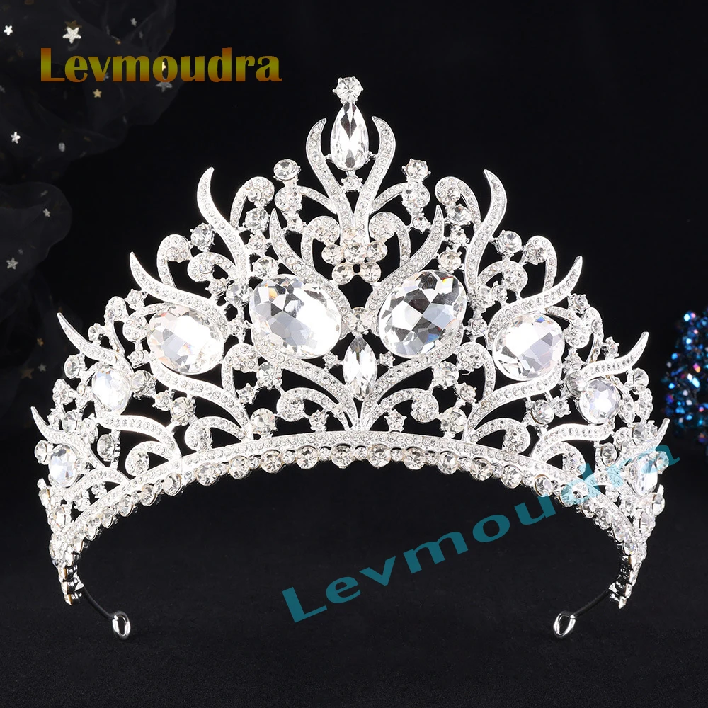 

Levmoudra Bridal Crown Vintage Baroque Big Rhinestone Tiaras Headdress Pageant Miss Party Wedding Crown