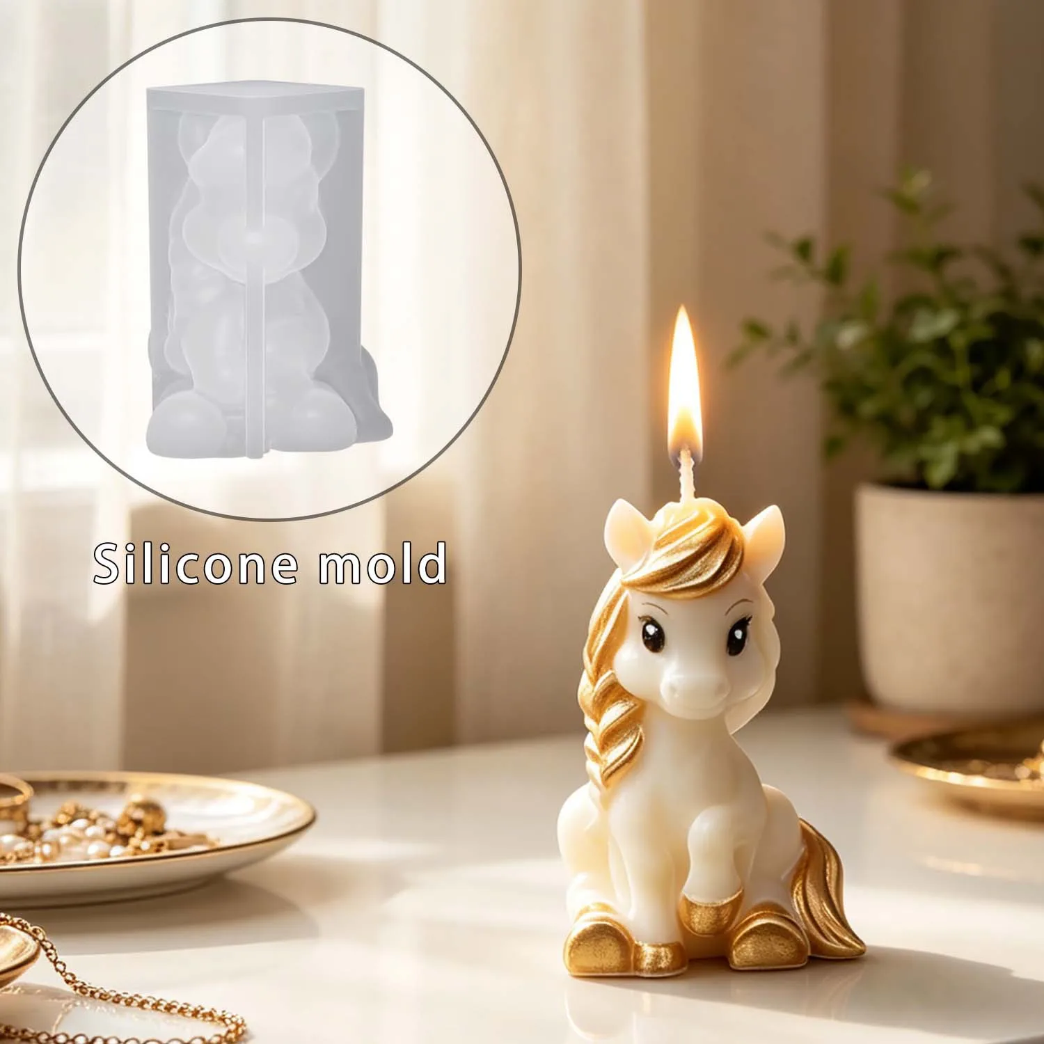 1/2 Stück 3D Niedliche Cartoon Langhaarige Pony-förmige Silikon-Kerzenformen Aromatherapie Seife Harz Gips Form DIY Handwerk Heimdekoration