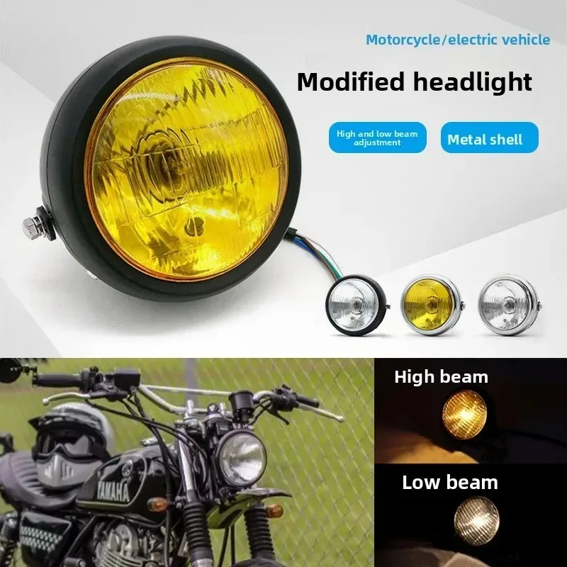 Farol Retro de 6 Polegadas para Motocicleta, Luz Frontal Halógena Metálica para CG125 GN125, Farol Universal 12V para Motocicleta